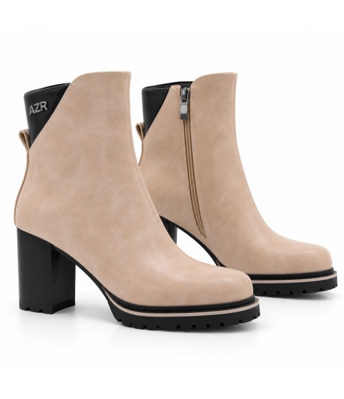Botin Beige Tacon Alto Bloque Cremallera Montevita 105379