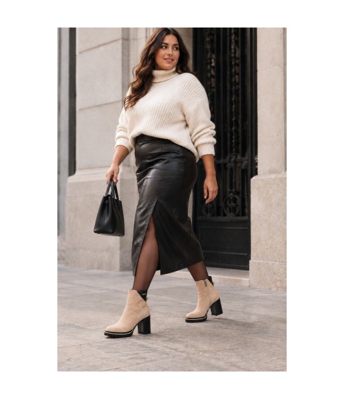Botin Beige Tacon Alto Bloque Cremallera Montevita 105379