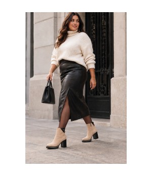 Botin Beige Tacon Alto Bloque Cremallera Montevita 105379
