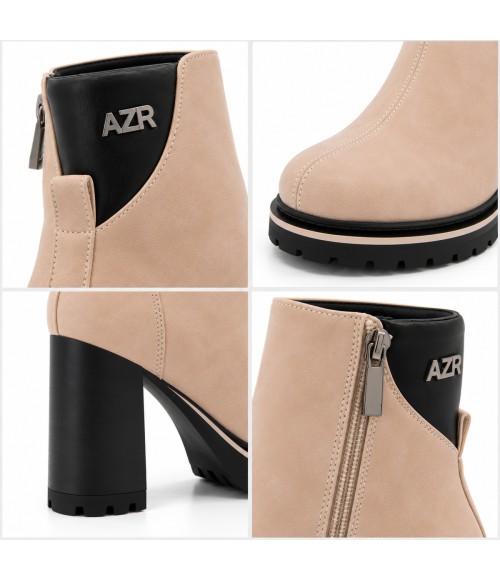 Botin Beige Tacon Alto Bloque Cremallera Montevita 105379