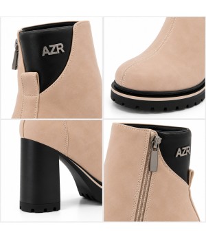 Botin Beige Tacon Alto Bloque Cremallera Montevita 105379