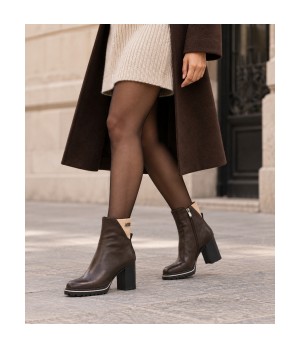 Botin Marron con Tacon y Detalle Beige Montevita 105394