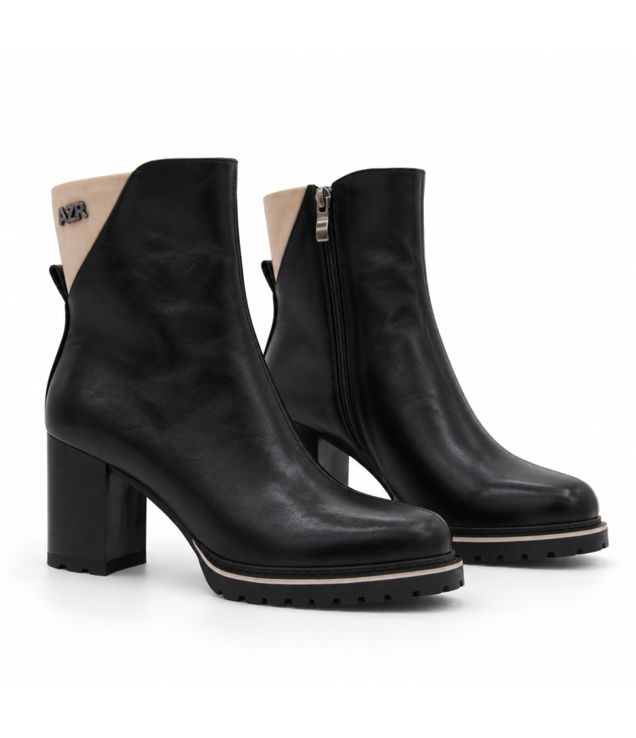 Botin Negro Tacon Alto Bloque Cremallera Montevita 105412