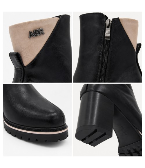 Botin Negro Tacon Alto Bloque Cremallera Montevita 105412