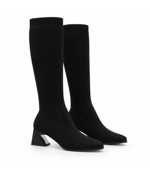Bota Alta Calcetin Negra Tacon Ancho Montevita 105364