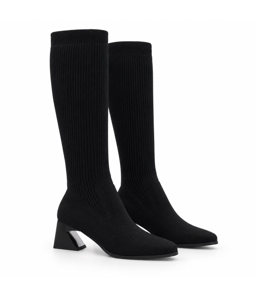 Bota Alta Calcetin Negra Tacon Ancho Montevita 105364