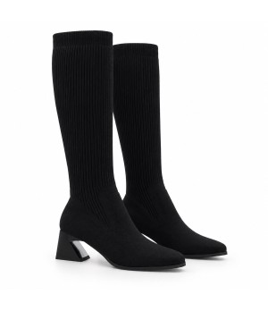 Bota Alta Calcetin Negra Tacon Ancho Montevita 105364