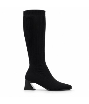 Bota Alta Calcetin Negra Tacon Ancho Montevita 105364