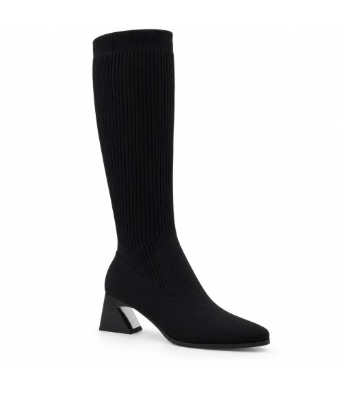 Bota Alta Calcetin Negra Tacon Ancho Montevita 105364