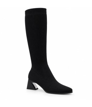 Bota Alta Calcetin Negra Tacon Ancho Montevita 105364