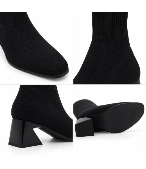 Bota Alta Calcetin Negra Tacon Ancho Montevita 105364