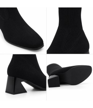 Bota Alta Calcetin Negra Tacon Ancho Montevita 105364