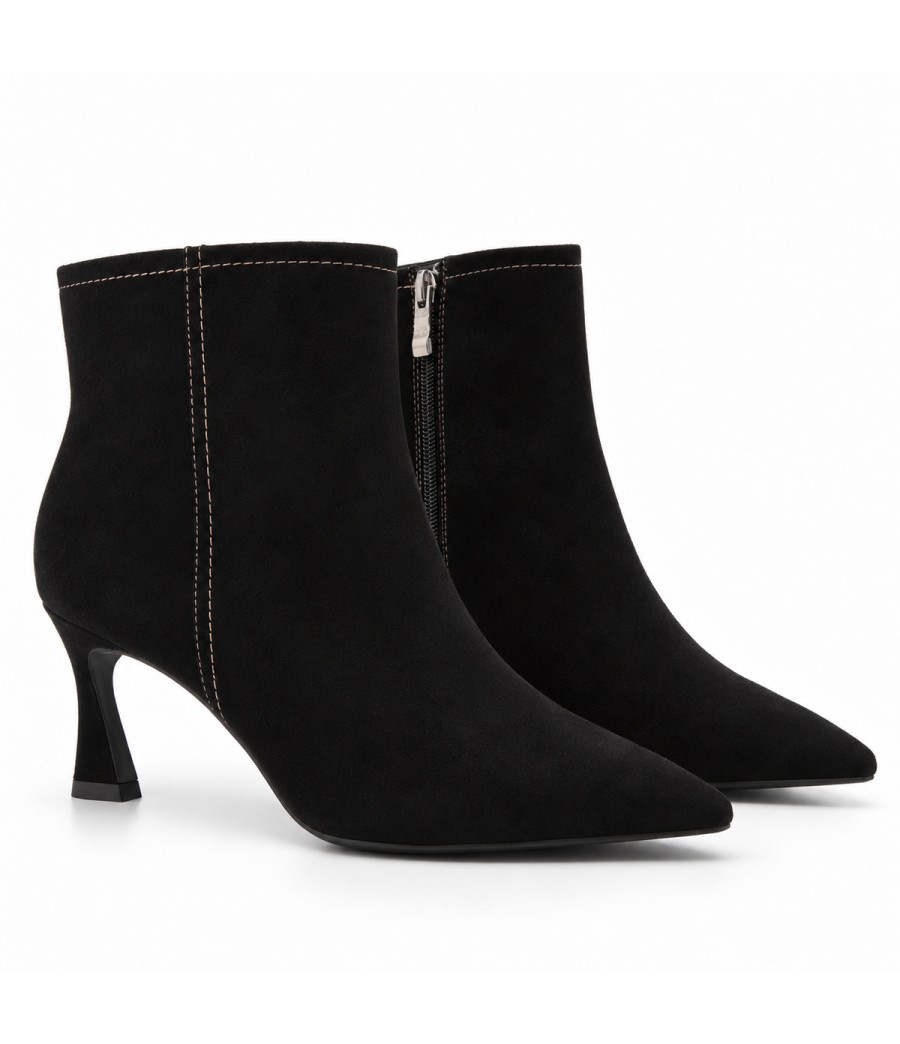 Botin Negro Ante Tacon Fino Cremallera Interior Montevita 105398