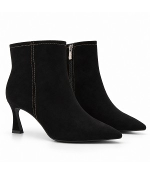 Botin Negro Ante Tacon Fino Cremallera Interior Montevita 105398