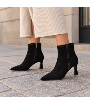 Botin Negro Ante Tacon Fino Cremallera Interior Montevita 105398