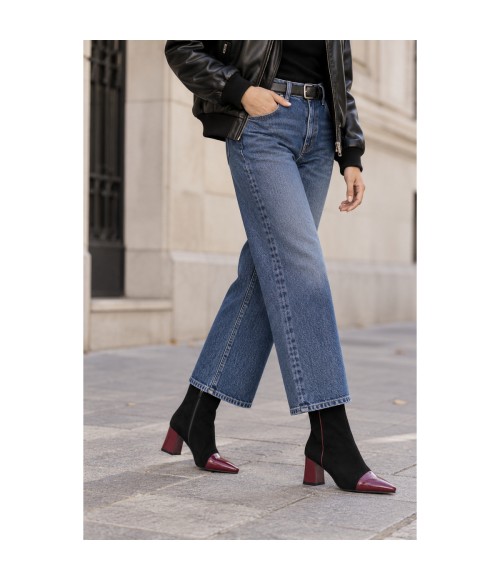 Botin Negro Burdeos Tacon Ancho Cremallera Montevita 105400