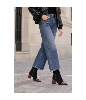 Botin Negro Burdeos Tacon Ancho Cremallera Montevita 105400