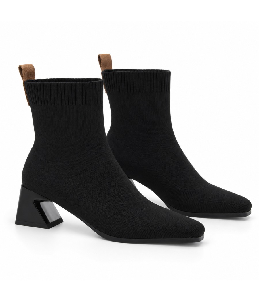 Botin Negro Calcetin Tacon Geometrico Montevita 105401
