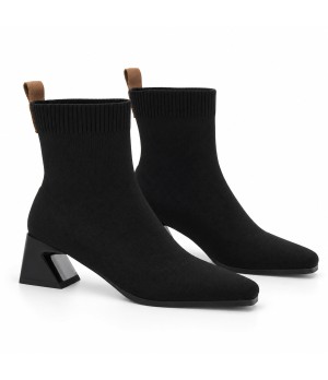 Botin Negro Calcetin Tacon Geometrico Montevita 105401