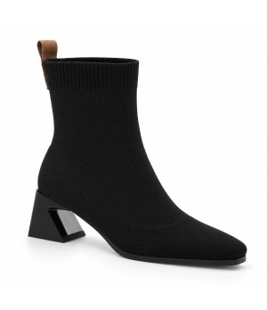 Botin Negro Calcetin Tacon Geometrico Montevita 105401