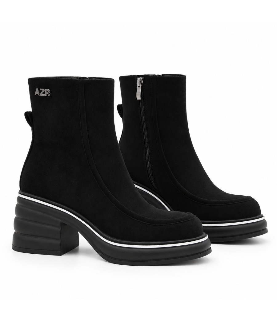 Botin Negro Plataforma Tacon Ancho Moderno Montevita 105407
