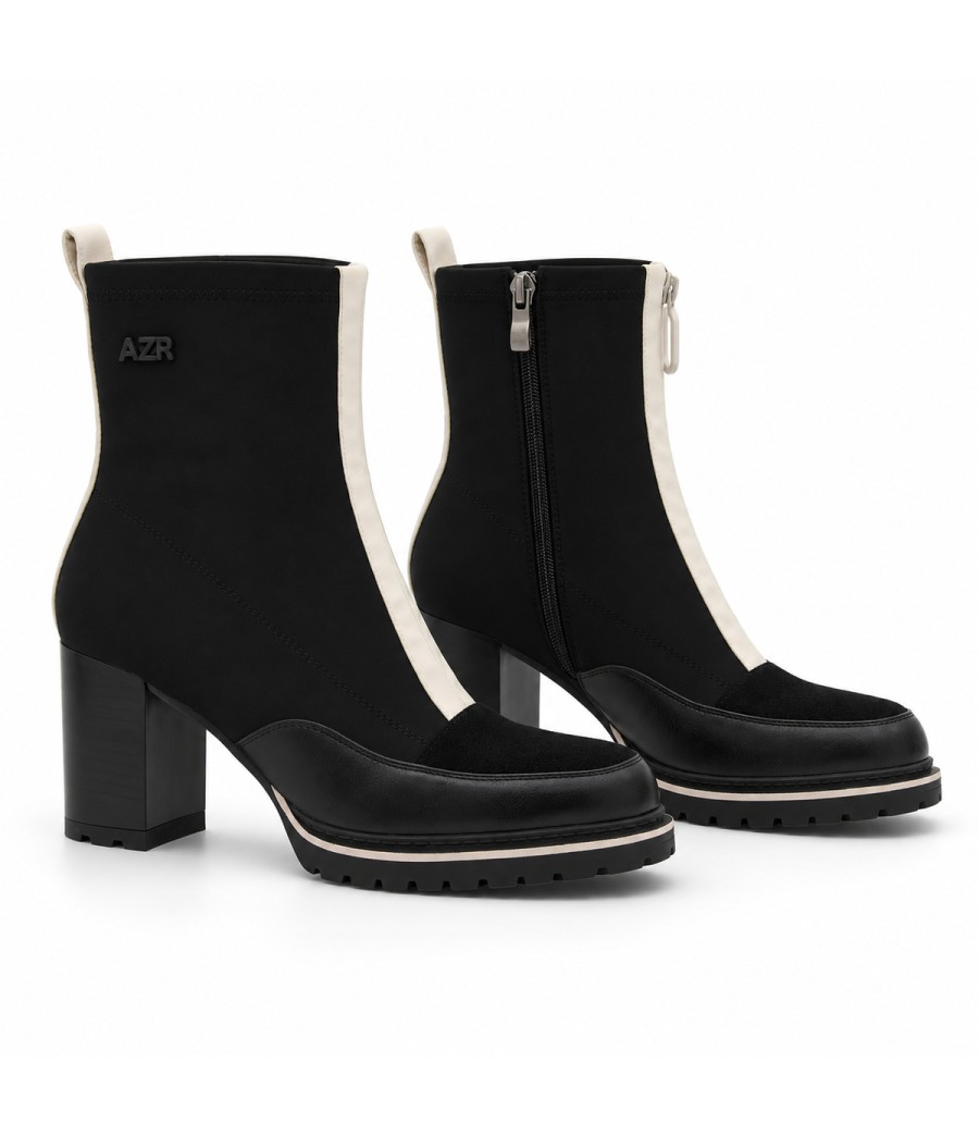 Botin Negro Tacon Alto Contraste Cremallera Montevita 105413