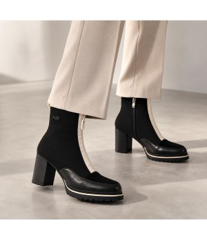 Botin Negro Tacon Alto Contraste Cremallera Montevita 105413