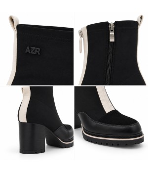 Botin Negro Tacon Alto Contraste Cremallera Montevita 105413