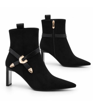 Botin Negro Tacon con Hebilla Dorada Montevita 105415