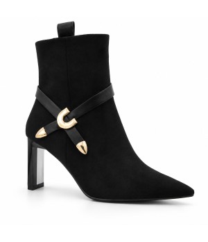 Botin Negro Tacon con Hebilla Dorada Montevita 105415