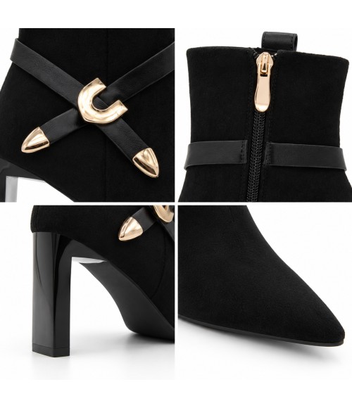 Botin Negro Tacon con Hebilla Dorada Montevita 105415