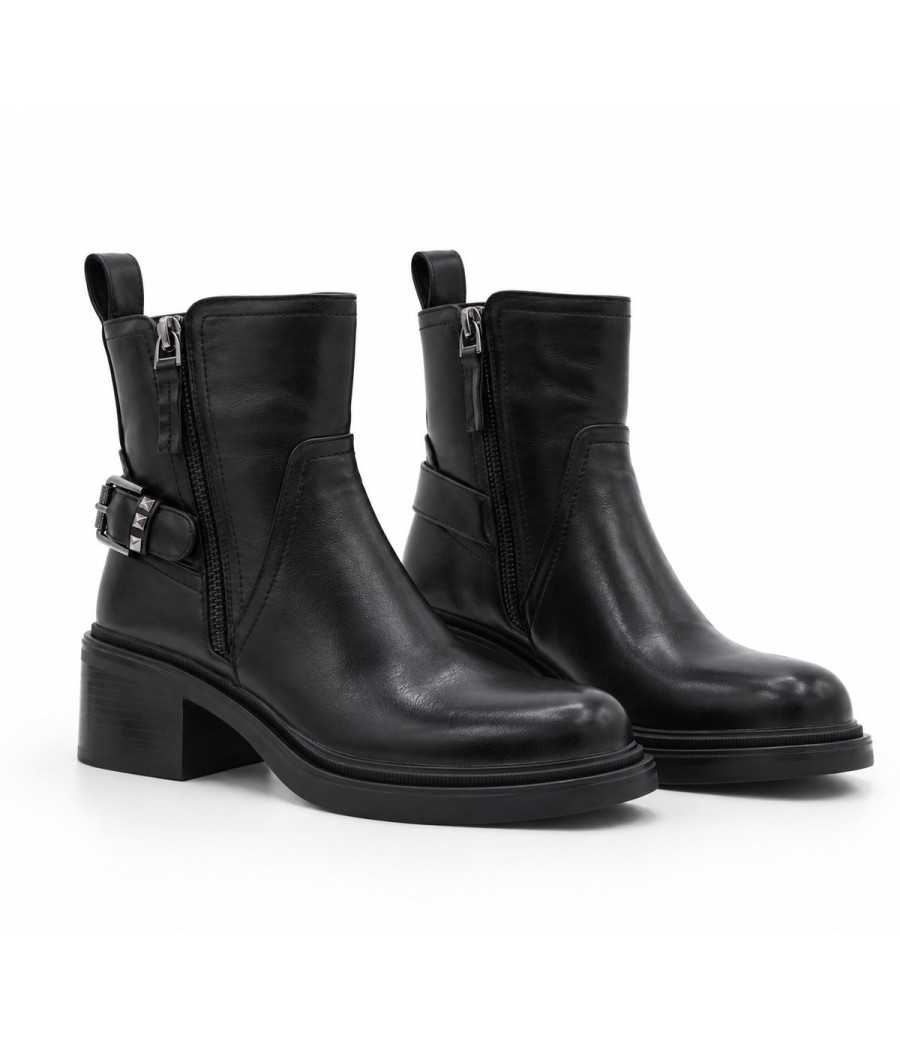 Botin Negro Tacon Medio Hebilla Lateral Montevita 105417