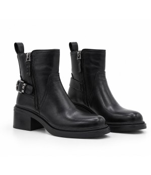 Botin Negro Tacon Medio Hebilla Lateral Montevita 105417