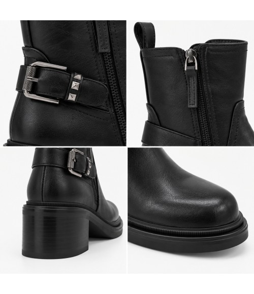 Botin Negro Tacon Medio Hebilla Lateral Montevita 105417