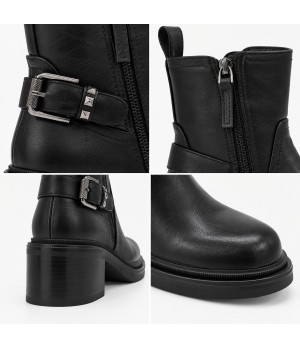 Botin Negro Tacon Medio Hebilla Lateral Montevita 105417