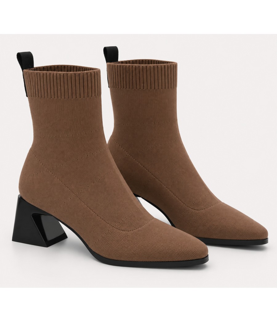 Botin Taupe Calcetin Tacon Geometrico Montevita 105421
