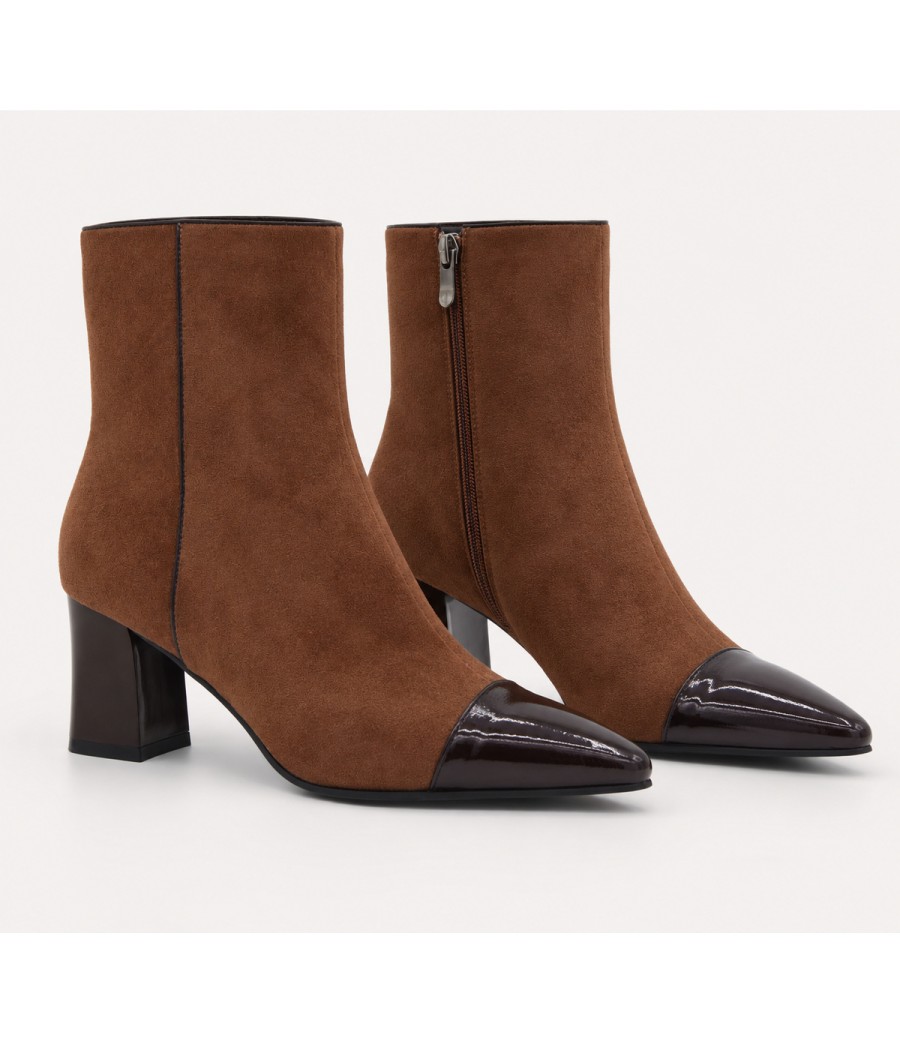 Botin Taupe Marron Tacon Ancho Cremallera Montevita 105422