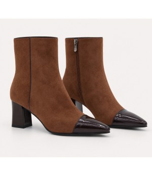 Botin Taupe Marron Tacon Ancho Cremallera Montevita 105422
