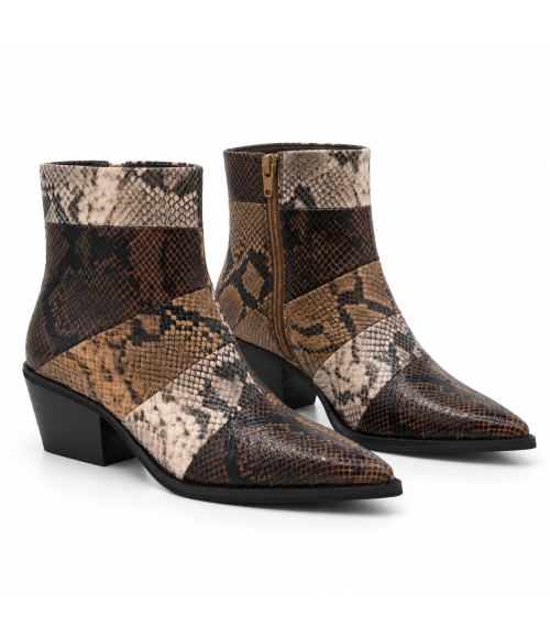 Botin Tacon Medio Marron Efecto Serpiente Montevita 105419
