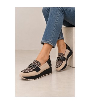 Mocasin Beige Leopardo Cuna Adorno Metalico Montevita 105424