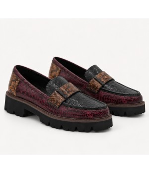 Mocasin Negro Burdeos Animal Print Suela Track Montevita 105430