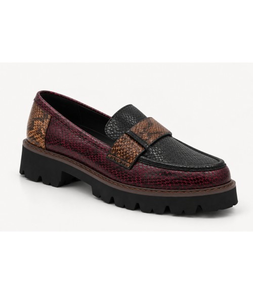 Mocasin Negro Burdeos Animal Print Suela Track Montevita 105430