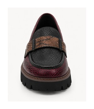 Mocasin Negro Burdeos Animal Print Suela Track Montevita 105430