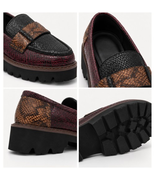 Mocasin Negro Burdeos Animal Print Suela Track Montevita 105430