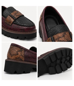 Mocasin Negro Burdeos Animal Print Suela Track Montevita 105430