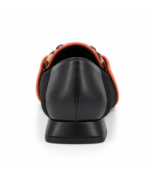 Mocasin Negro y Animal Print con Cadena Montevita 105431