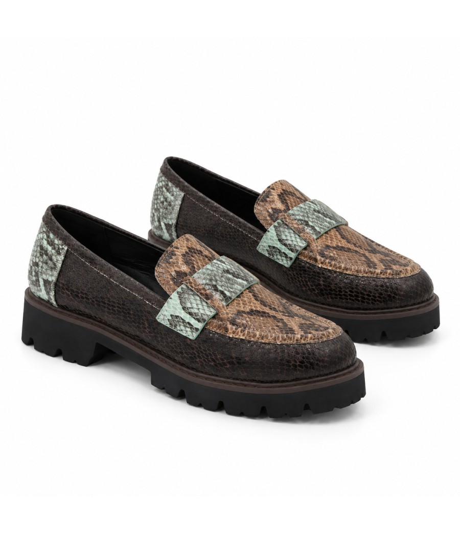 Mocasin Taupe Marron Animal Print Suela Track Montevita 105432