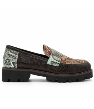 Mocasin Taupe Marron Animal Print Suela Track Montevita 105432