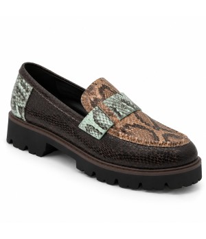 Mocasin Taupe Marron Animal Print Suela Track Montevita 105432