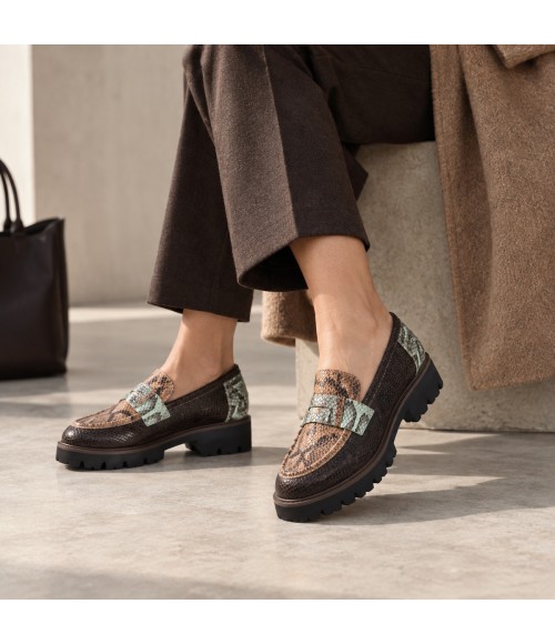 Mocasin Taupe Marron Animal Print Suela Track Montevita 105432